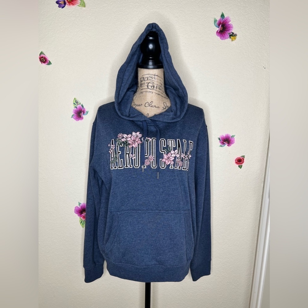 Aeropostale Embroidered Hooded Blue Gray Sweatshirt & Pants Size Large - Picture 6 of 16